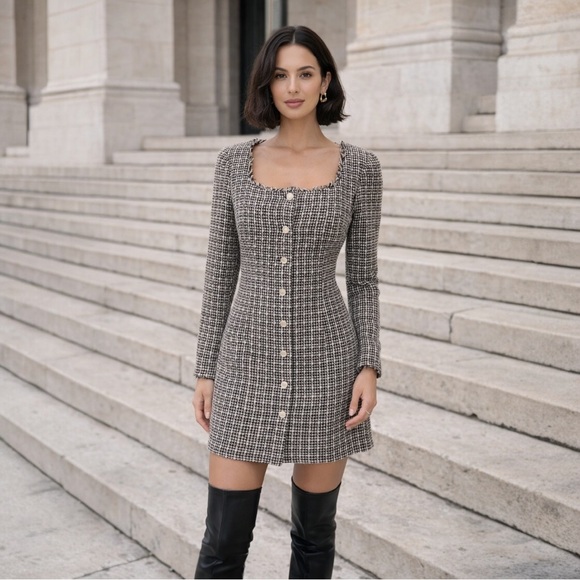 Melonie T Dresses & Skirts - Sz 2 Melonie T Long Sleeve Tweed Button Up Dress NWT $89 MSRP